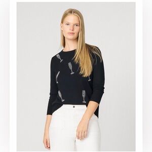 🆕 Cable & Gauge, Chic Black Sweater with Sparkling Champagne Glass Design